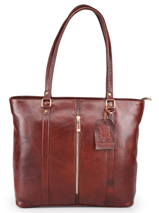 GENWAYNE Women's Leather Hand Bag, Brown,LLSB249_BRWN