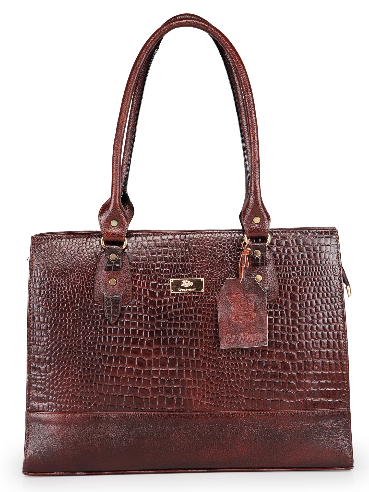 GENWAYNE Women's Leather Hand Bag, Brown,LLSB251_BRWN