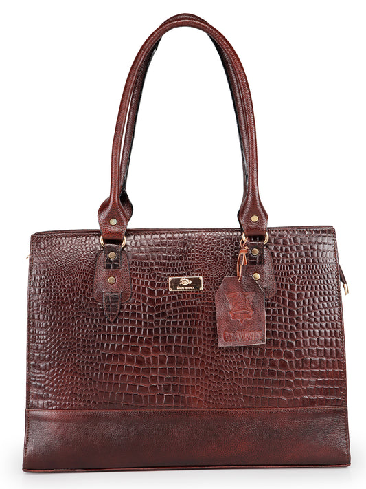 GENWAYNE Women's Leather Hand Bag, Brown,LLSB251_BRWN