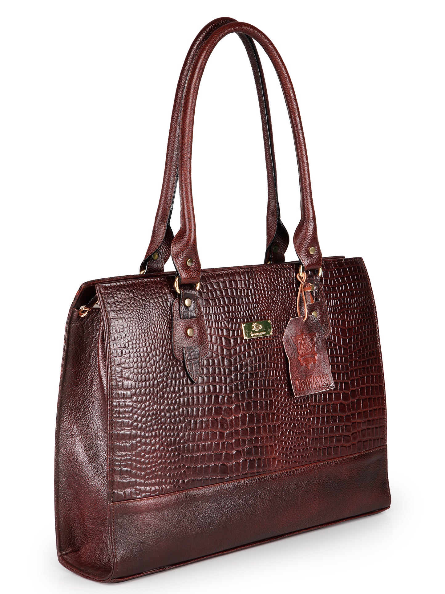 GENWAYNE Women's Leather Hand Bag, Brown,LLSB251_BRWN