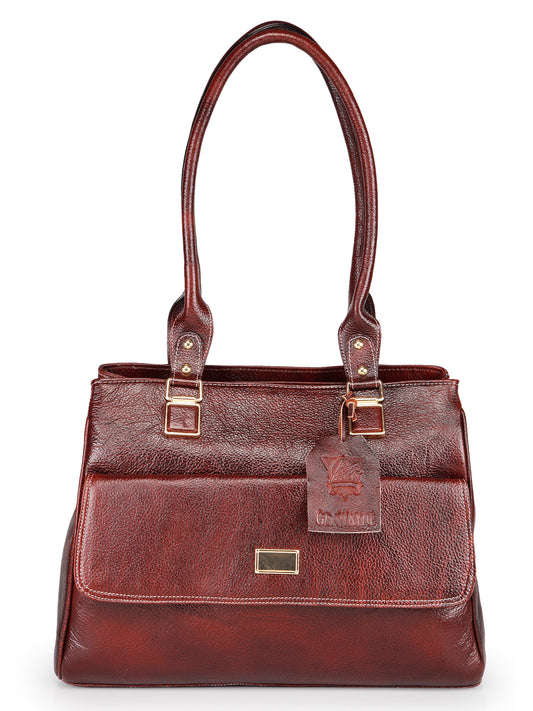 GENWAYNE Women's Leather Hand Bag, Brown,LLSB252_BRWN