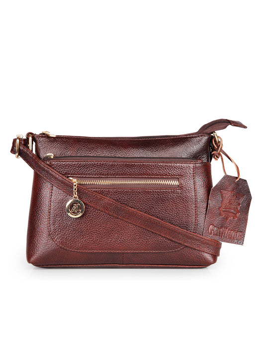 GENWAYNE Women's Leather Hand Bag, Brown,LLSB253_BRWN